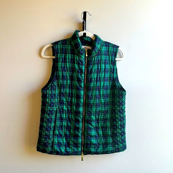 Vineyard Vines Navy and Kelly Green Puffer Vest M Front Pockets Gold Zipper - Picture 1 of 5